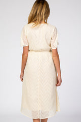 Ivory Textured Chiffon Waist Tie Maternity Midi Dress