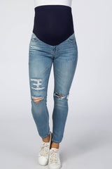 Light Blue Distressed Cropped Maternity Jeans