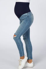 Light Blue Distressed Cropped Maternity Jeans
