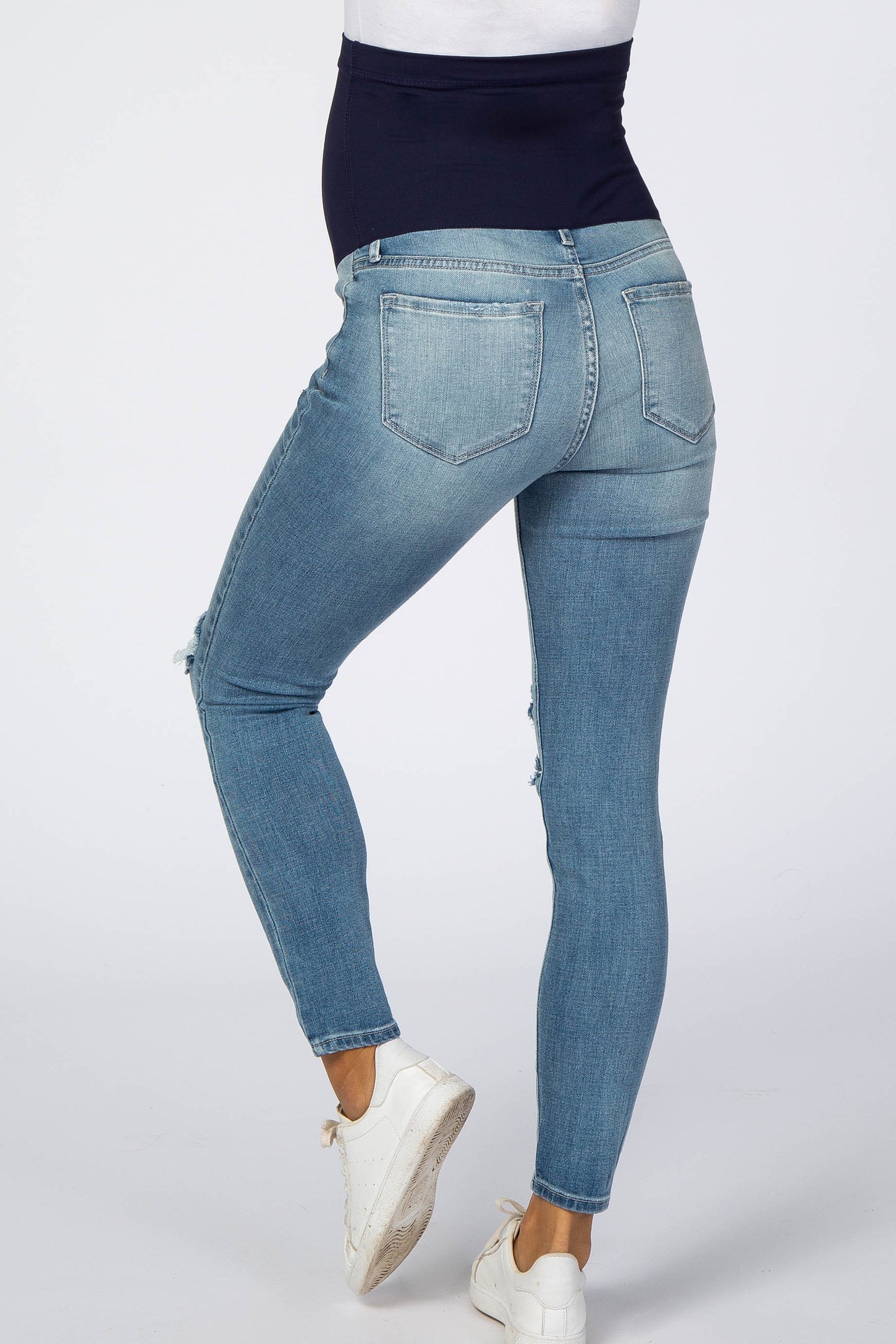 Light Blue Distressed Cropped Maternity Jeans