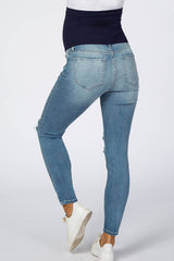 Light Blue Distressed Cropped Maternity Jeans