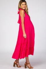 Fuchsia Tiered High Neck Maternity Maxi Dress