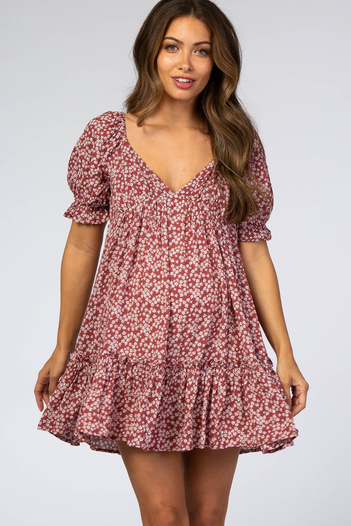 Rust Floral Maternity Mini Dress