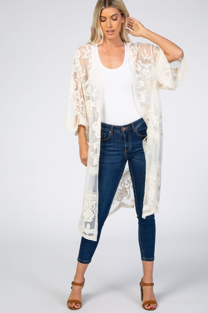 Cream Mesh Lace Maternity Cover Up