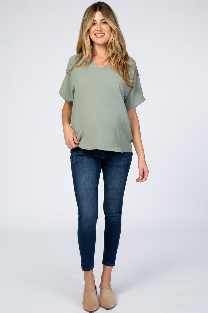 Light Olive Short Sleeve Maternity Blouse