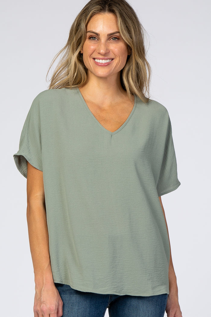 Light Olive Short Sleeve Maternity Blouse