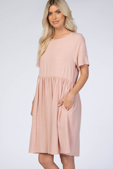 Light Pink Linen Babydoll Dress