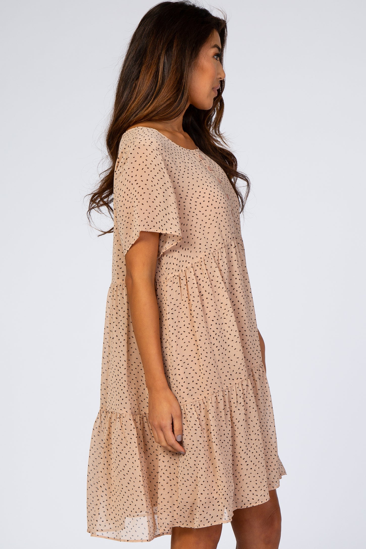Beige Polka Dot Tiered Dress