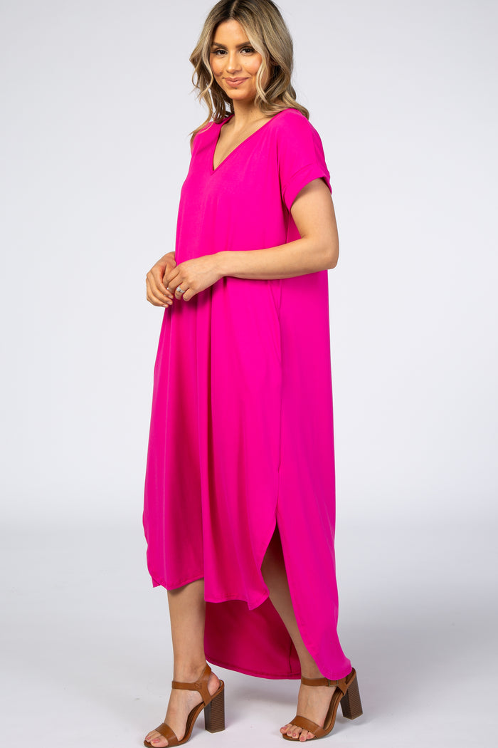 Fuchsia Side Slit Maxi Dress