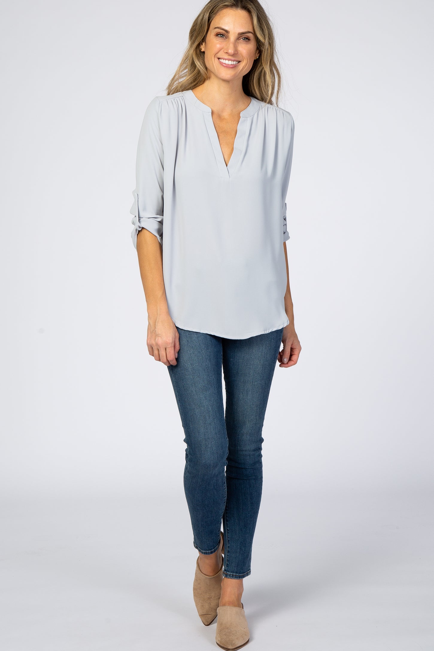 Light Grey V-Neck Blouse