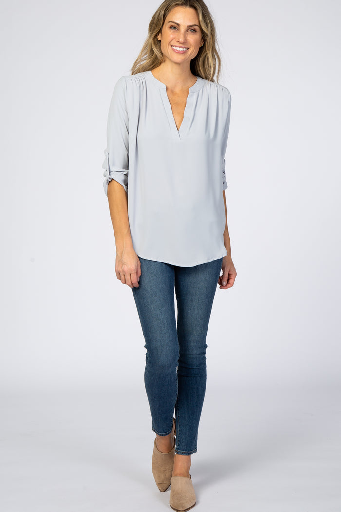 Light Grey V-Neck Blouse