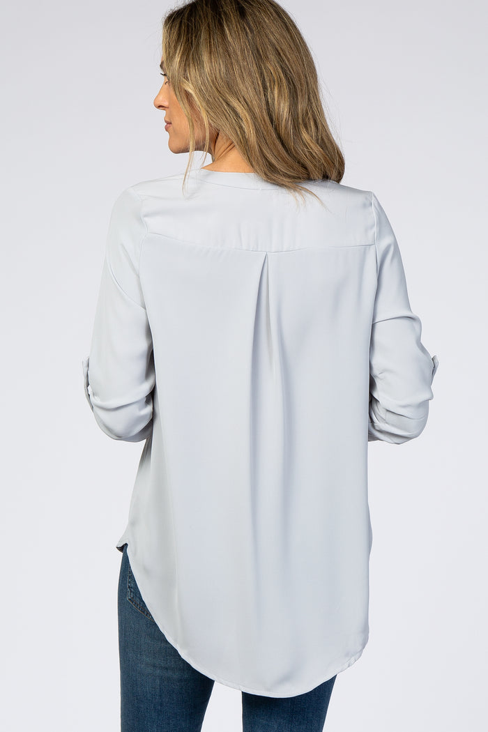 Light Grey V-Neck Blouse
