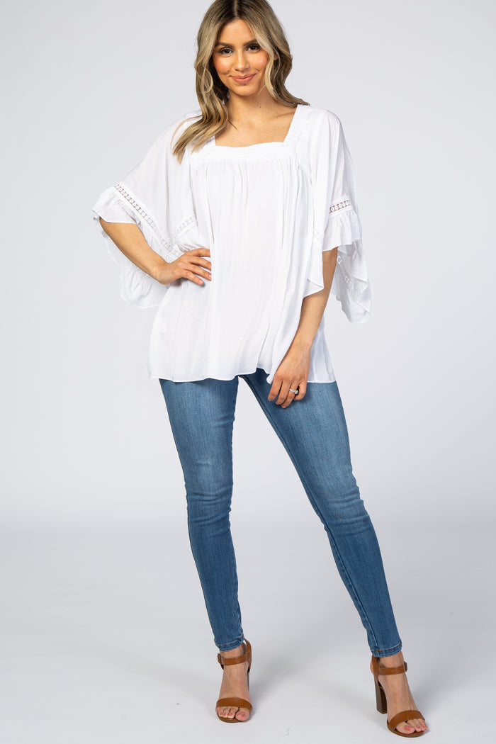 White Embroidered Lace Detail Blouse
