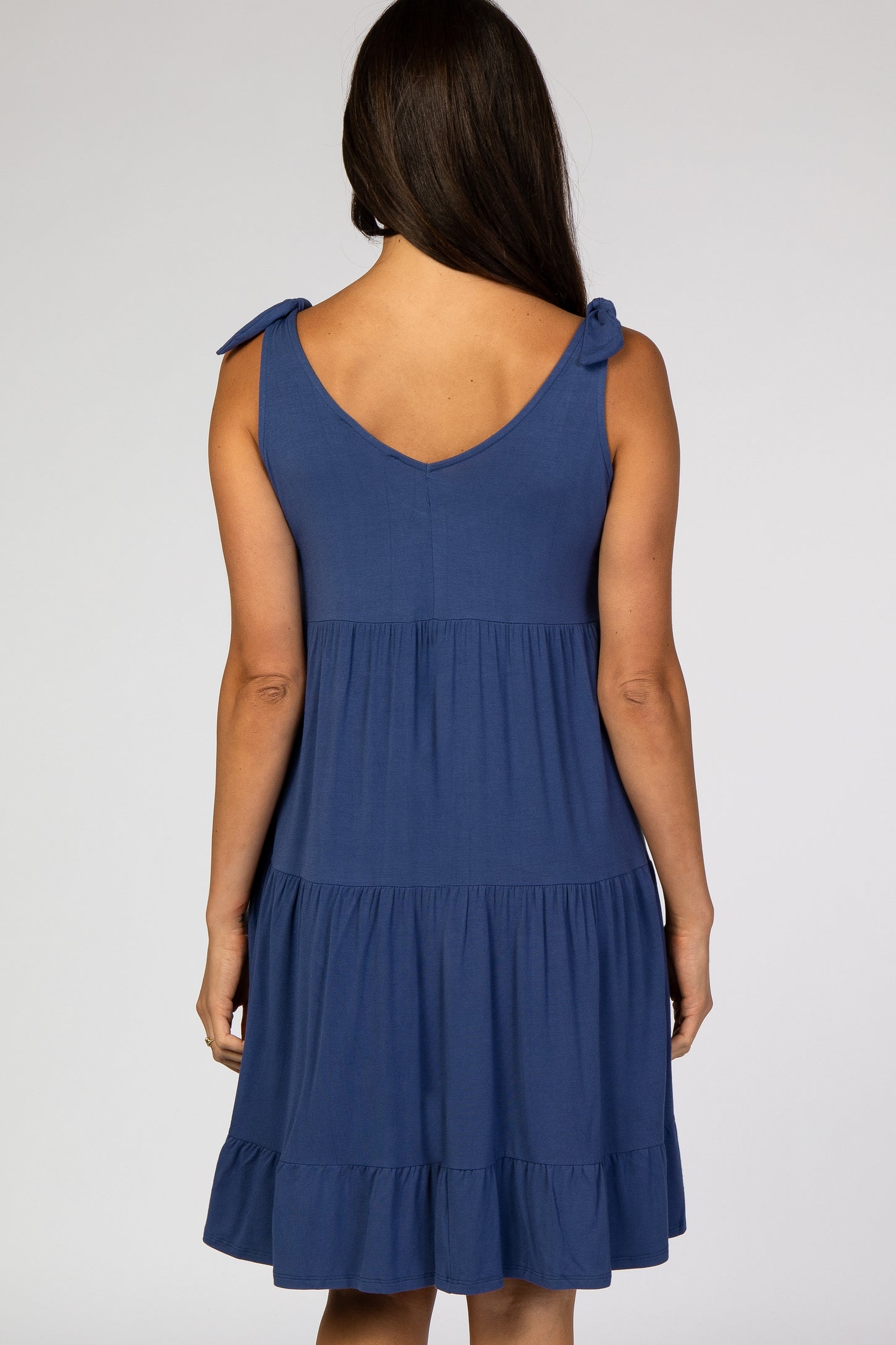 Denim Blue Tiered Tie Sleeve Dress