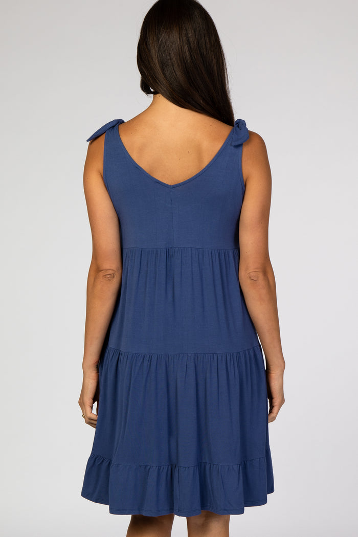 Denim Blue Tiered Tie Sleeve Dress