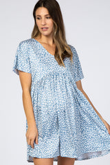 Blue Animal Print Short Sleeve Maternity Dress