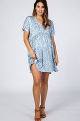 Blue Animal Print Short Sleeve Maternity Dress