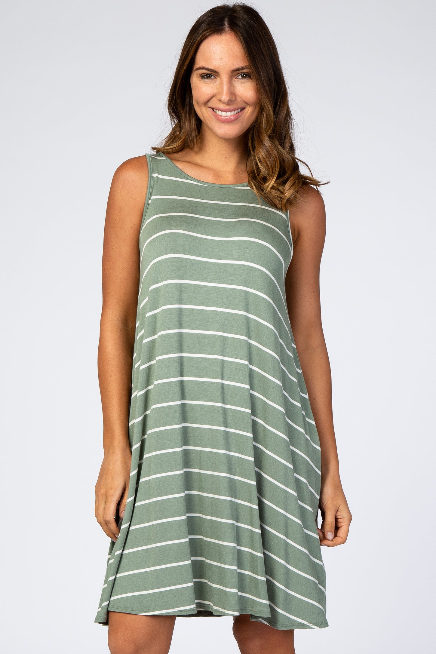 Light Olive Striped Sleeveless Dress