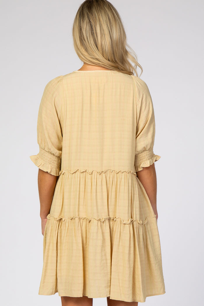 Cream Smocked Tiered Maternity Dress
