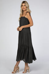 Charcoal Tie Strap Ruffle Maxi Dress