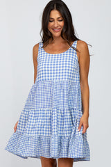 Blue Gingham Tiered Dress