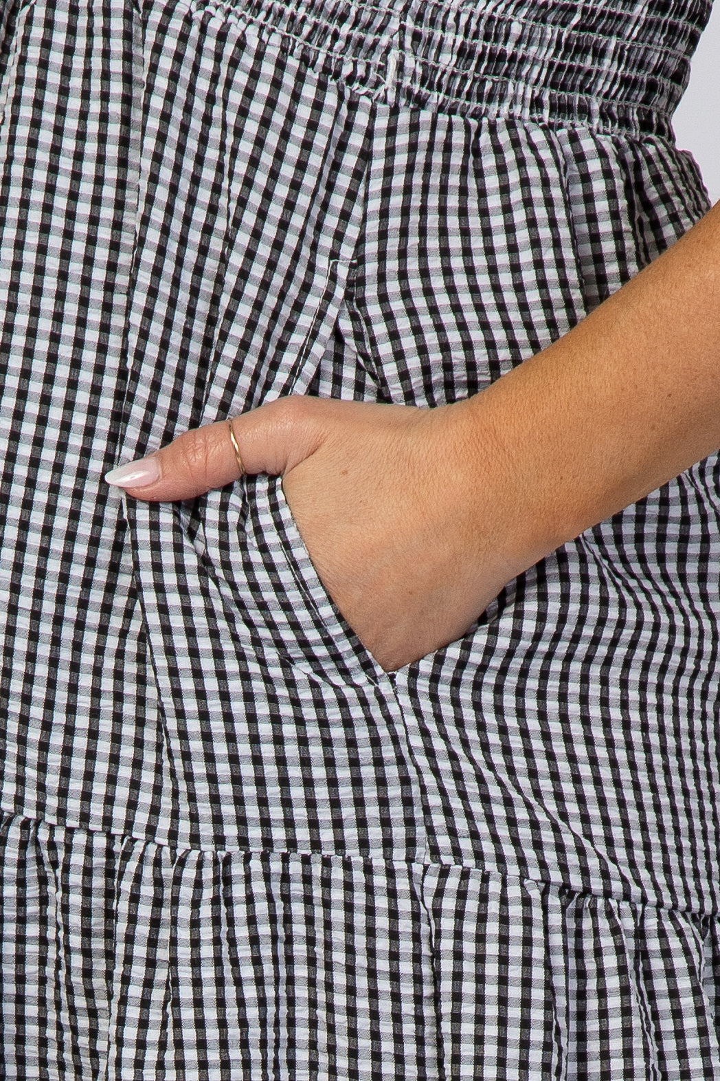 Black Checkered Tiered Maternity Midi Dress