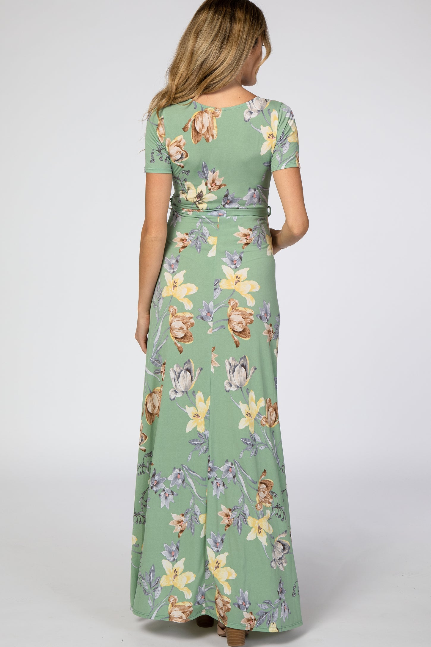 Light Olive Floral Maternity Wrap Dress
