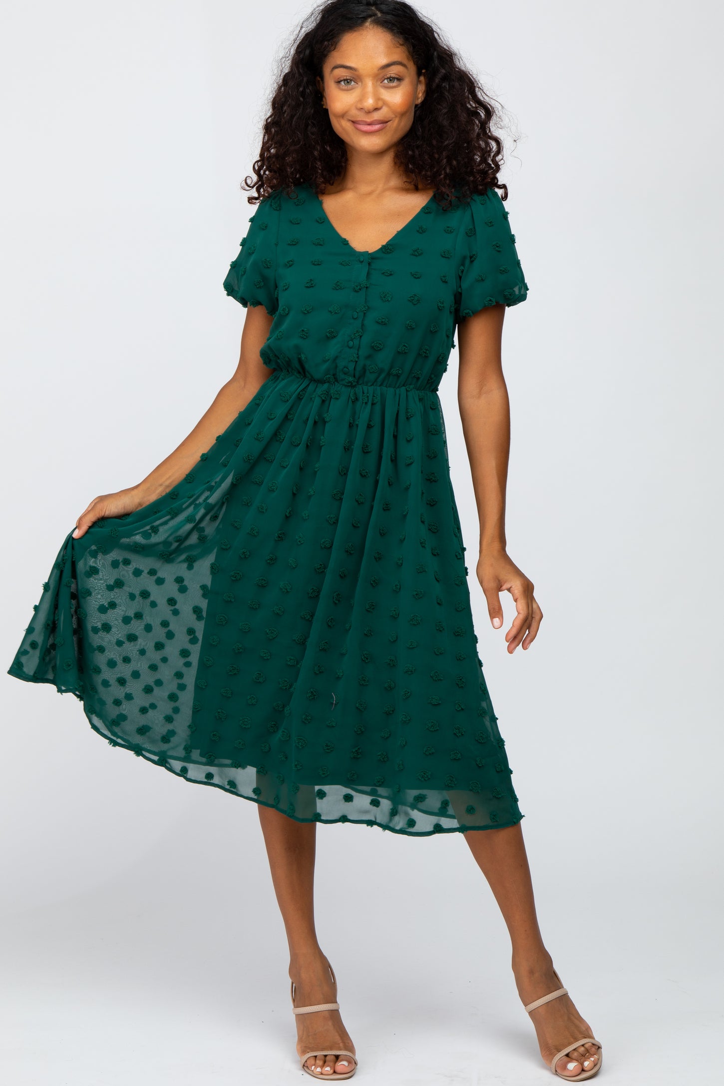 Forest Green Swiss Dot Midi Dress