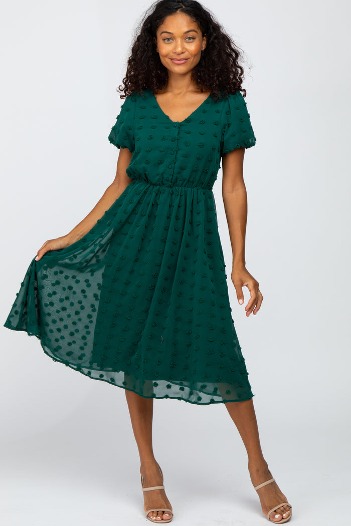 Forest Green Swiss Dot Midi Dress