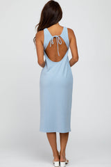 Light Blue Ribbed Open Back Midi Dress