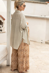 Beige Lightweight Sheer Button Down Maternity Blouse