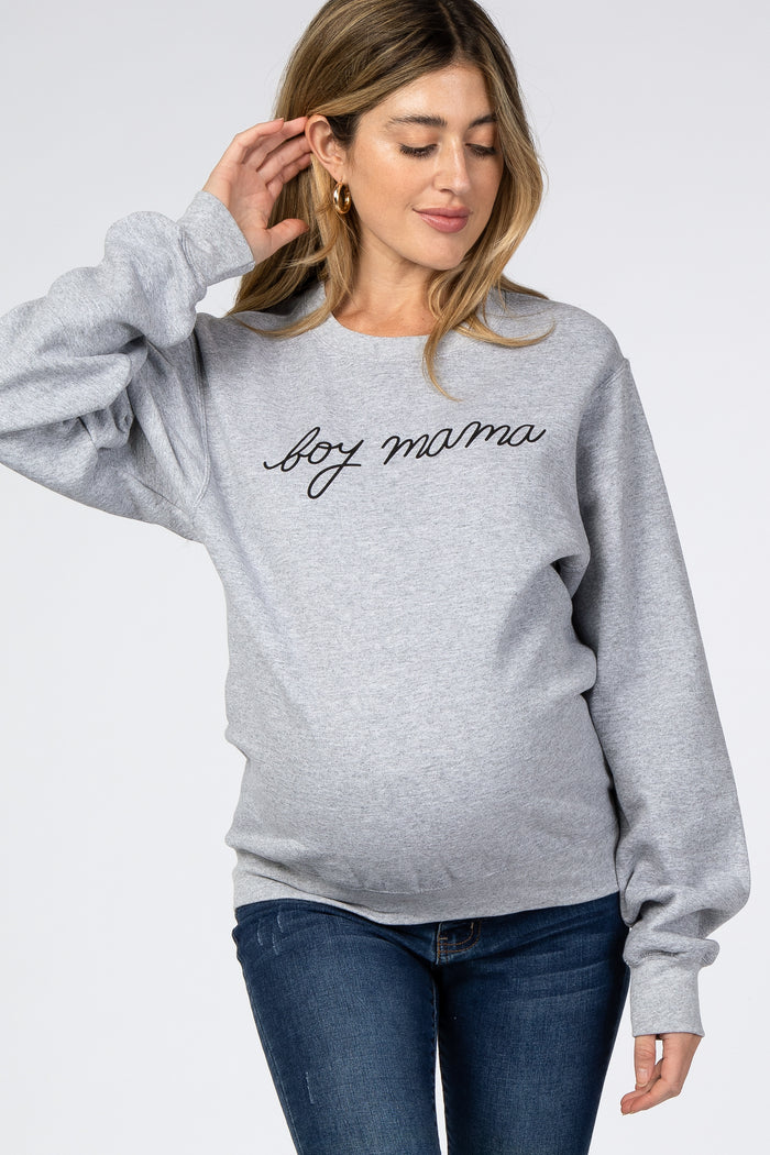 Heather Grey "Boy Mama" Fleece Maternity Sweatshirt