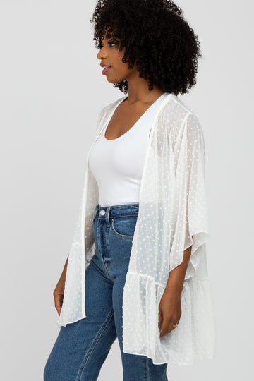 Ivory Swiss Dot 3/4 Sleeve Chiffon Cover Up
