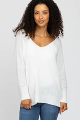 Ivory V-Neck Side Slit Sweater