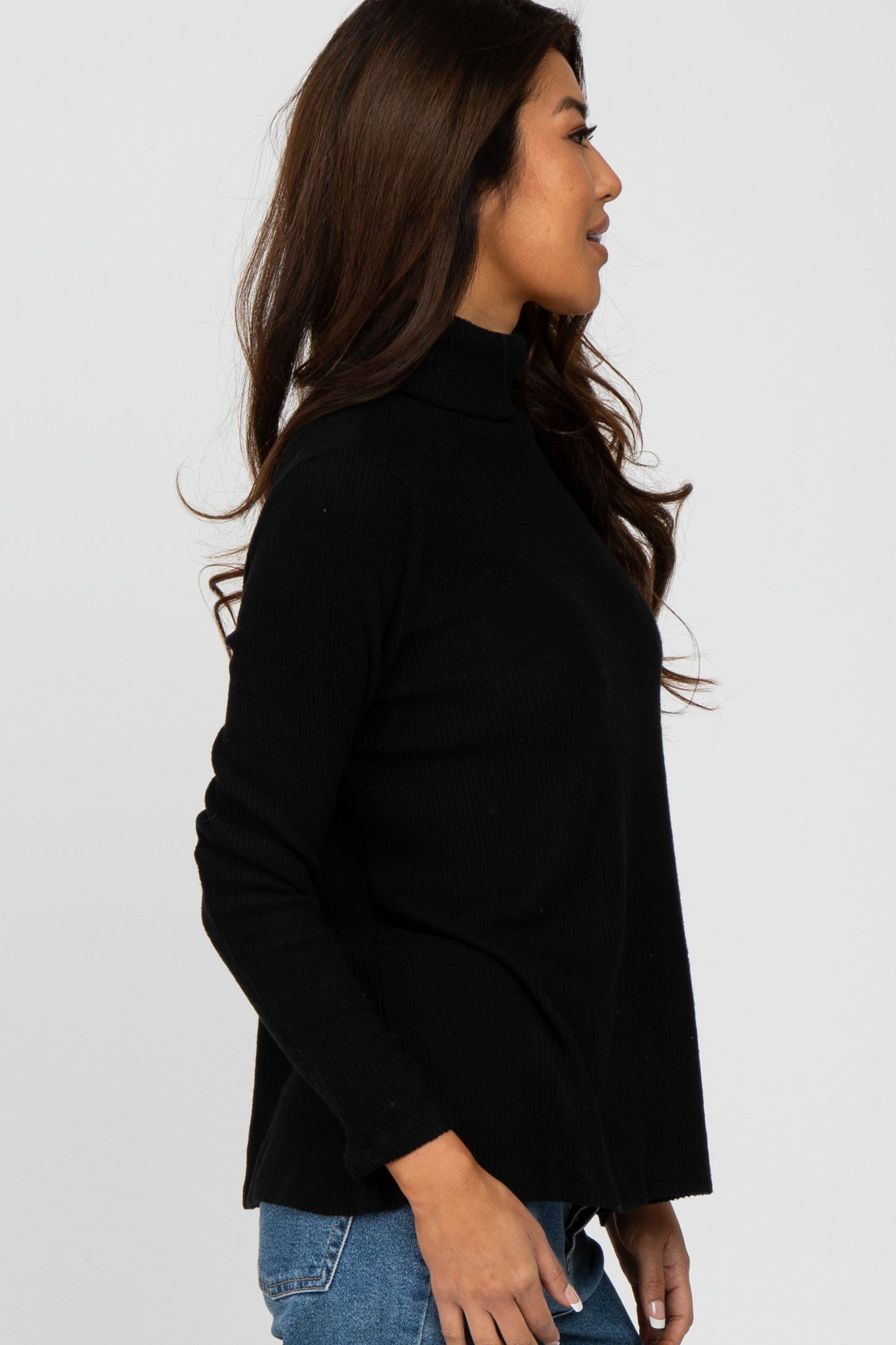 Black Brushed Rib Turtleneck Top