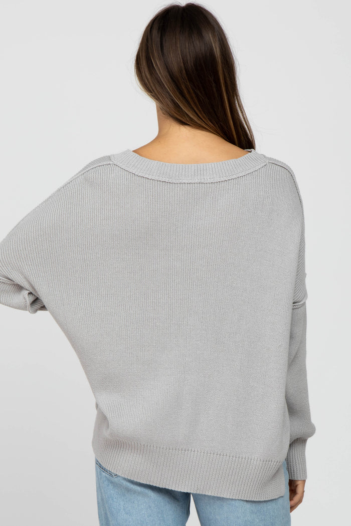 Grey Exposed Seam Side Slit Maternity Sweater