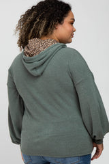Olive Animal Print Drawstring Maternity Plus Hooded Top