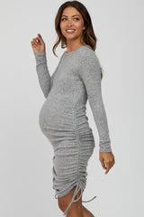 Heather Grey Ruched Drawstring Accent Maternity Dress