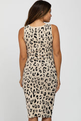 Ivory Cheetah Print Sleeveless Sweater Maternity Midi Dress