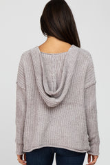Beige Chenille V-Neck Hooded Sweater