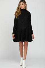Black Brushed Mock Neck Maternity Dress