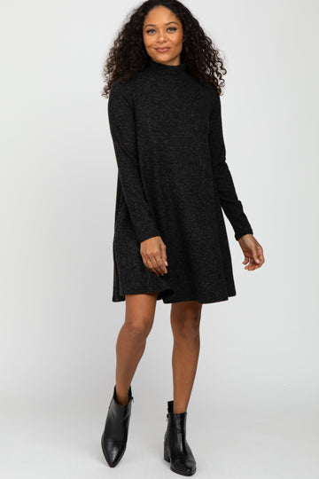 Black Brushed Mock Neck Dress