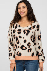 Peach Animal Print V-Neck Maternity Sweater