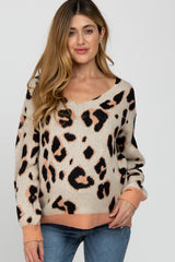 Peach Animal Print V-Neck Maternity Sweater