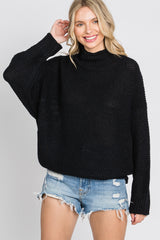 Black Mock Neck Cable Knit Maternity Sweater