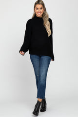 Black Mock Neck Cable Knit Maternity Sweater