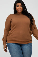 Camel Pocketed Plus Maternity Sweatshirt