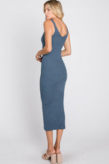 Blue Sleeveless V-Neck Sweater Dress