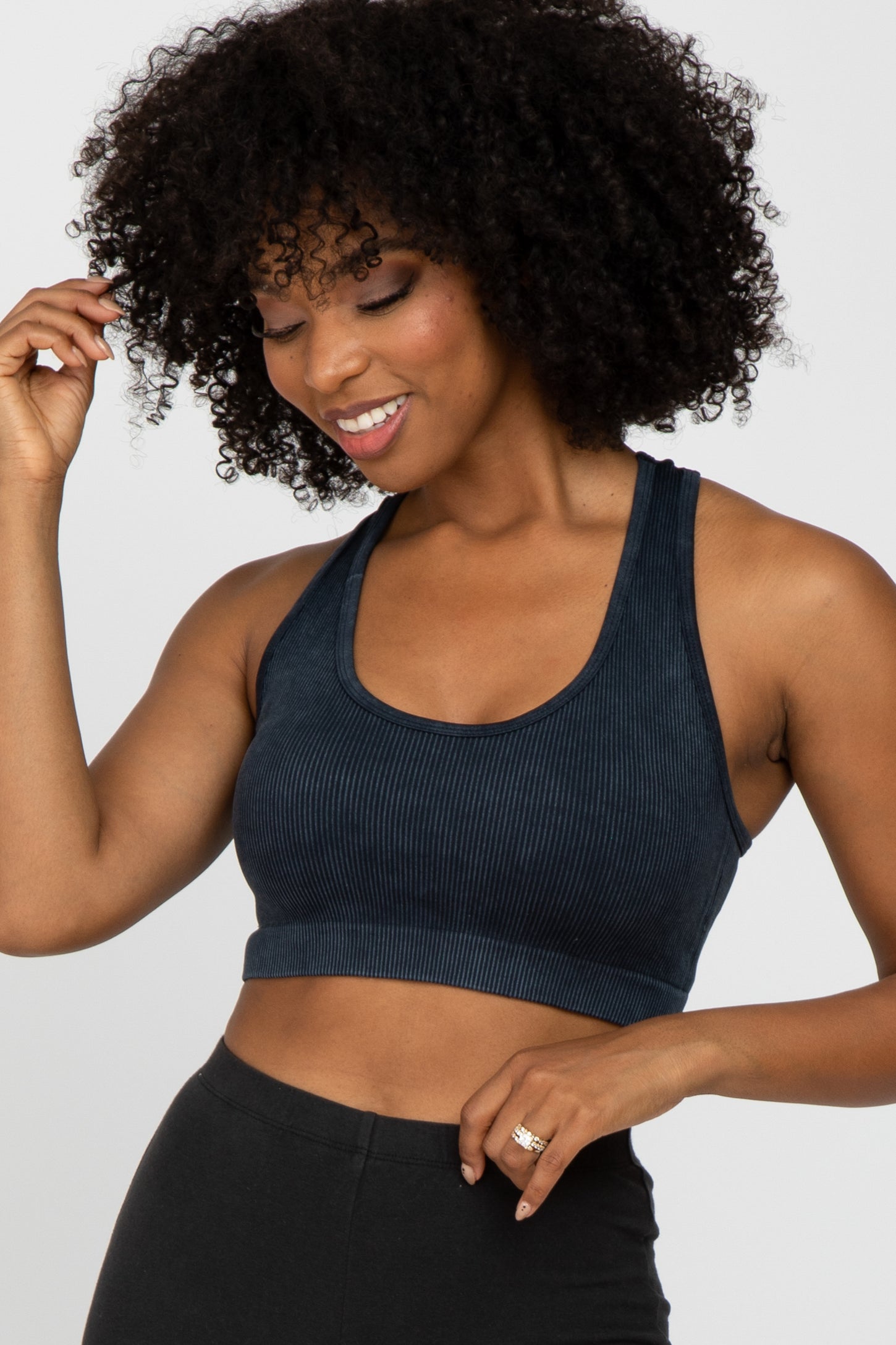 Black Ribbed Racerback Maternity Sports Bra