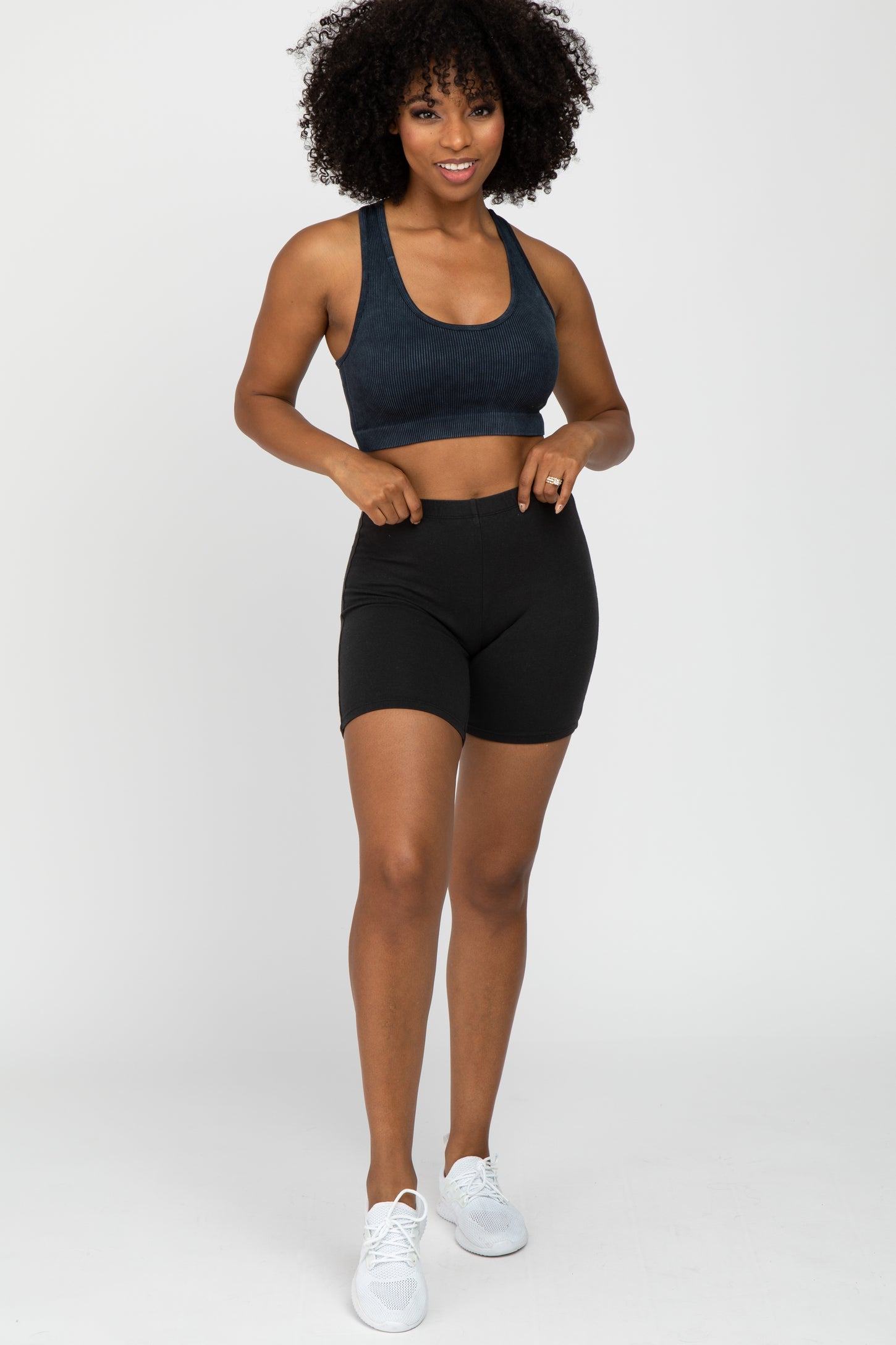 Black Ribbed Racerback Sports Bra